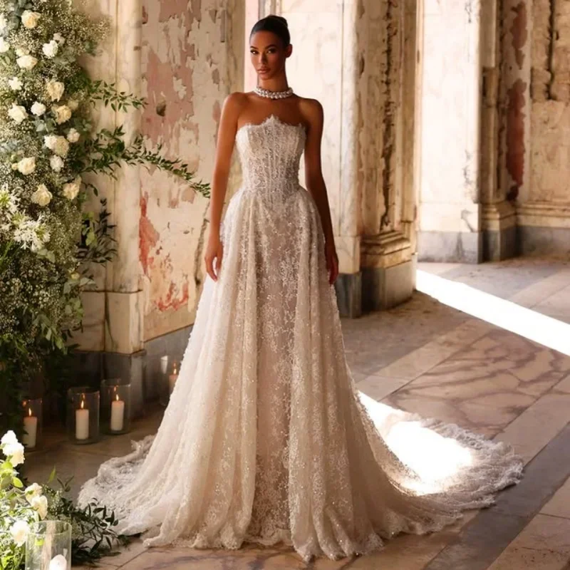Customized Shiny luxury Lace Ball Gown Wedding Dresses A line Sweetheart Long tail Made robes De mariée Vestidos De Noiva
Customized Shiny luxury Lace Ball Gown Wedding Dresses A line Sweetheart Long tail Made robes De mariée Vestidos De Noiva