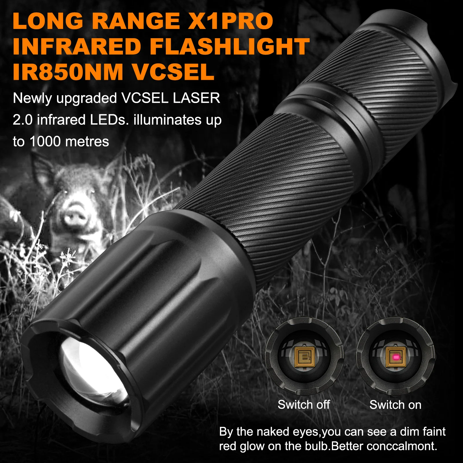 SAOPRKLER X1PRO IR Flashlight 1000m Zoomable Focus VCSEL 850nm-940nm Infrared Radiation Lamp, Night Vision Flashlight
SAOPRKLER X1PRO IR Flashlight 1000m Zoomable Focus VCSEL 850nm-940nm Infrared Radiation Lamp, Night Vision Flashlight
