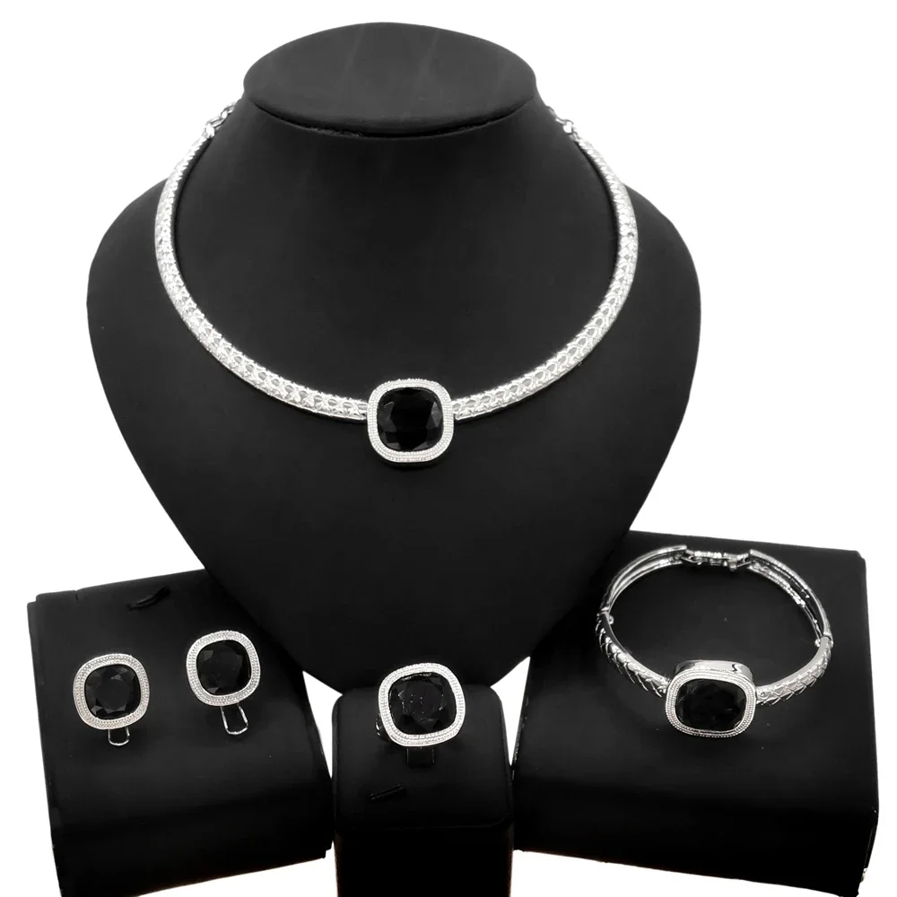 Luxury Gold Plated 4Pcs Jewelry Set Square Crystal Statement Necklace Earrings Bracelet Ring for Women African Wedding Party
Luxury Gold Plated 4Pcs Jewelry Set Square Crystal Statement Necklace Earrings Bracelet Ring for Women African Wedding Party