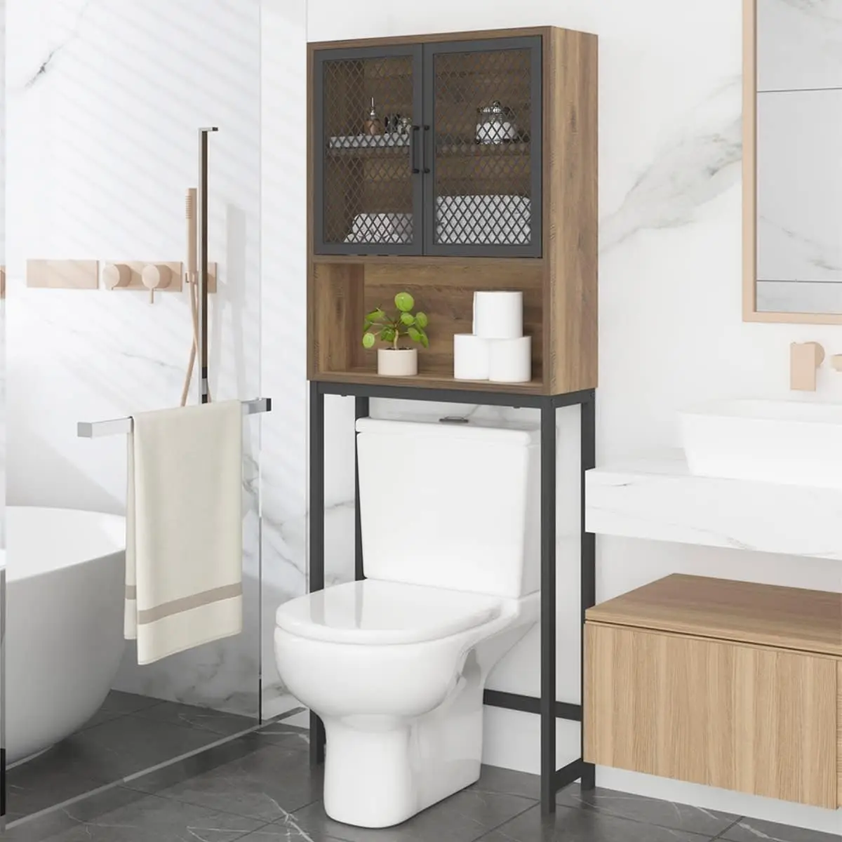 Bathroom Organizer Over Toilet, Over The Toilet Storage Cabinet, Wood Metal Bathroom Space Saver Stand Behind Toilet, Industrial
Bathroom Organizer Over Toilet, Over The Toilet Storage Cabinet, Wood Metal Bathroom Space Saver Stand Behind Toilet, Industrial
