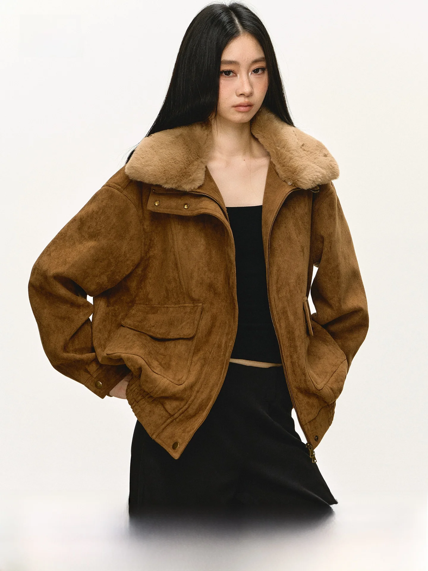 Anna Aneae Suede Jaet Women's Spring Autumn Barn Sle Brown Workwear Collar irt Large Fur Collar Long Sve Zipper Closure
Anna Aneae Suede Jaet Women's Spring Autumn Barn Sle Brown Workwear Collar irt Large Fur Collar Long Sve Zipper Closure