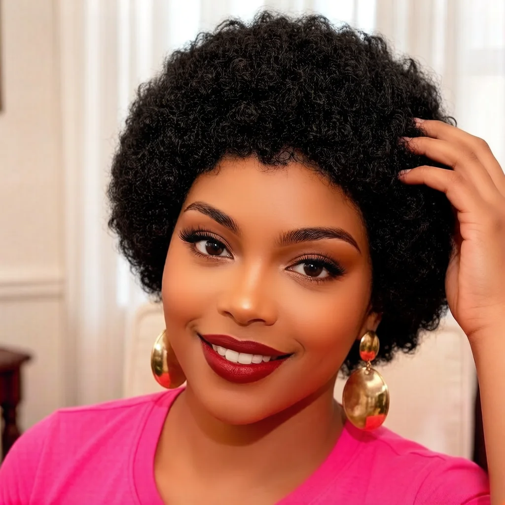 Short Afro Kinky Curly Human Hair Wig for Women,full machine made Remy Human Hair,Natural Black Curly Wig with Bangs
Short Afro Kinky Curly Human Hair Wig for Women,full machine made Remy Human Hair,Natural Black Curly Wig with Bangs