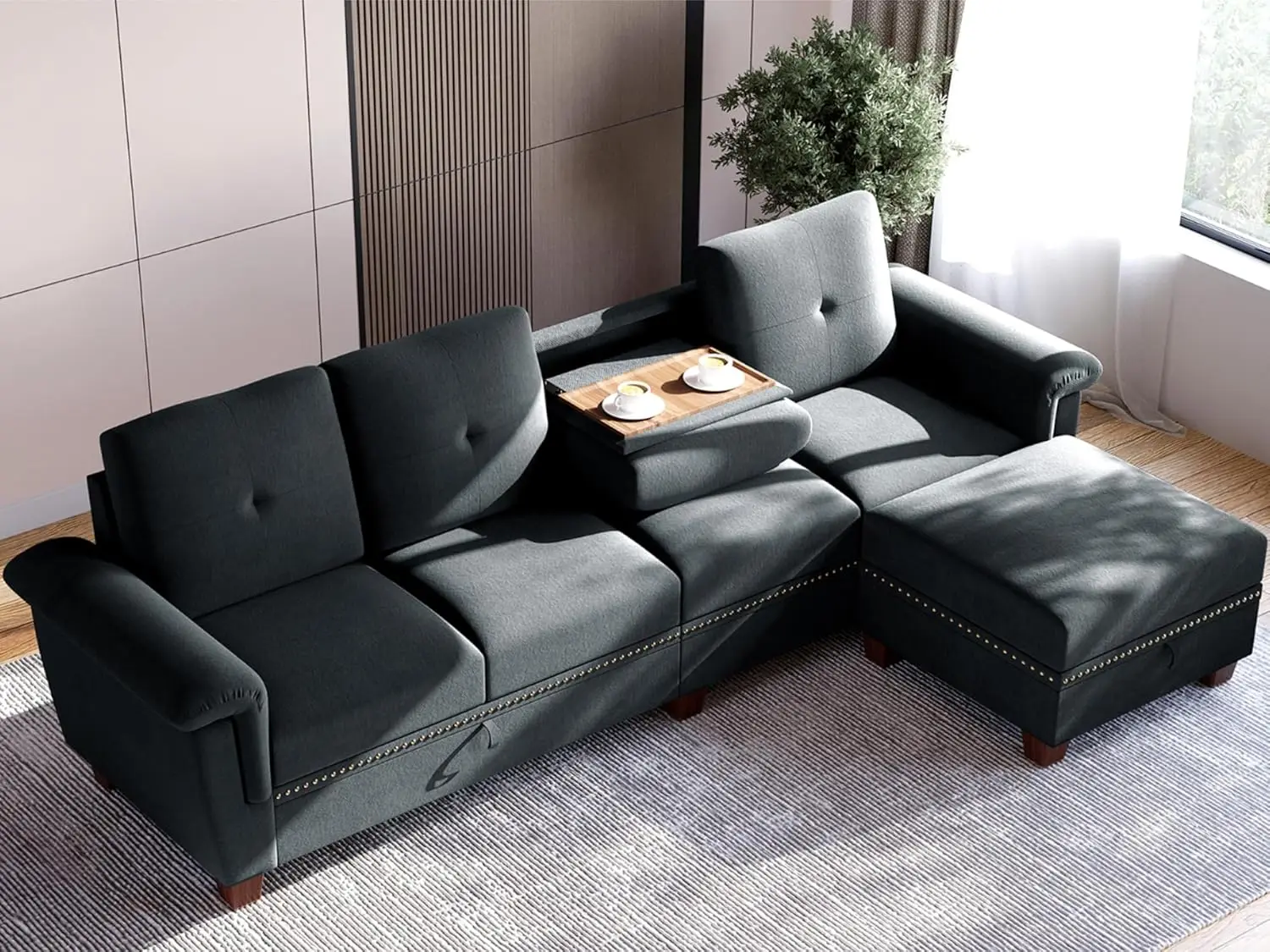 Sectional Couches for Living Room L Shaped Couch with Storage, 4-Seat Convertible Sectional Sofa Couch with Ottoman
Sectional Couches for Living Room L Shaped Couch with Storage, 4-Seat Convertible Sectional Sofa Couch with Ottoman