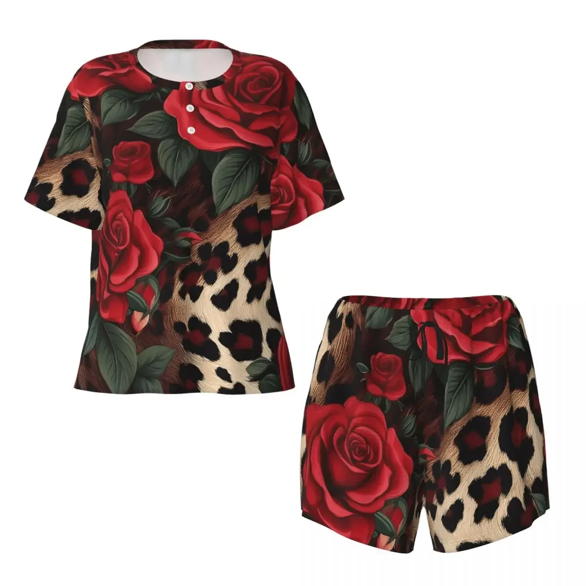 Rose Red Leopard Pattern Round Neck Short Sleeves Nightdress for Sleeping Sleepshirts Women Loose Pajama Set Short Pants
Rose Red Leopard Pattern Round Neck Short Sleeves Nightdress for Sleeping Sleepshirts Women Loose Pajama Set Short Pants