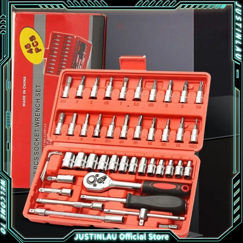 Набор гаечных ключей, 46 шт., набор инструментов для автомобильного инструмента, отвертка и бита с трещоткой, динамометрический ключ, гаечный ключ, торцевой ключ, ручные инструменты
Набор гаечных ключей, 46 шт., набор инструментов для автомобильного инструмента, отвертка и бита с трещоткой, динамометрический ключ, гаечный ключ, торцевой ключ, ручные инструменты