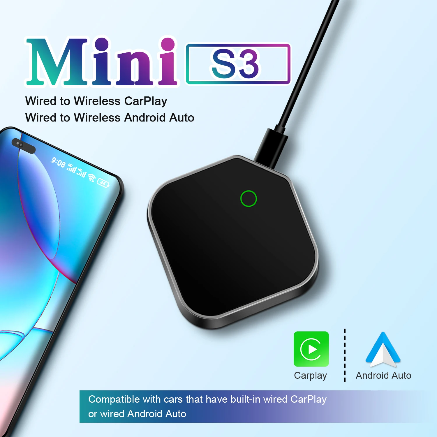 Mini S3 New upgraded aluminum alloy wireless carplay adapter wireless Android auto dongle plug and play BT WiFi auto connection
Mini S3 New upgraded aluminum alloy wireless carplay adapter wireless Android auto dongle plug and play BT WiFi auto connection
