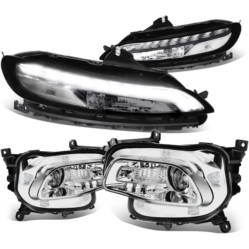 LED DRL Headlights Assembly Compatible with 2014-2018 Jeep Cherokee, 4Pcs Pair of Halogen Headlamps Replacement w/Running Light
LED DRL Headlights Assembly Compatible with 2014-2018 Jeep Cherokee, 4Pcs Pair of Halogen Headlamps Replacement w/Running Light