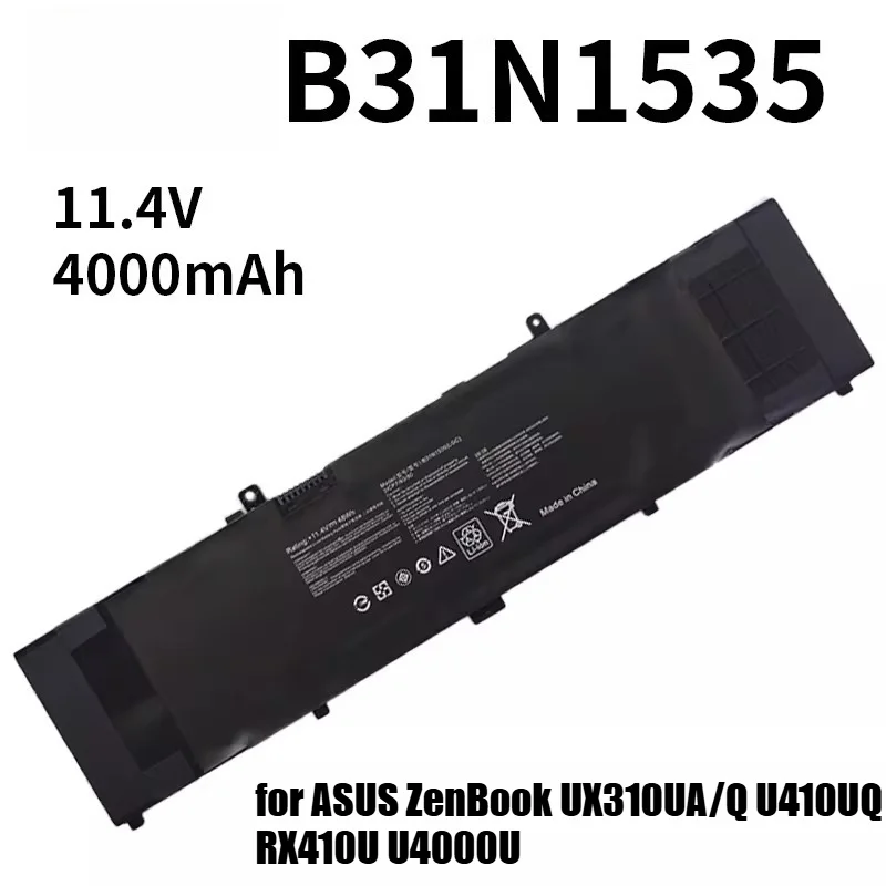 4000mAh High Capacity Li-ion Laptop Battery B31N1535 Replacement for ASUS ZenBook UX310UA/Q U410UQ RX410U U4000U Notebook
4000mAh High Capacity Li-ion Laptop Battery B31N1535 Replacement for ASUS ZenBook UX310UA/Q U410UQ RX410U U4000U Notebook