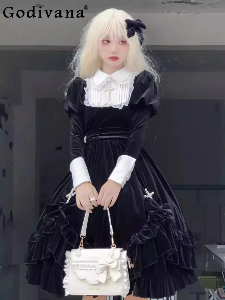 Spring Autumn Dark Retro Gothic Long Sleeve Lolita Dress Fashion High Waist A-line Versatile Peter Pan Collar Princess Dresses
Spring Autumn Dark Retro Gothic Long Sleeve Lolita Dress Fashion High Waist A-line Versatile Peter Pan Collar Princess Dresses
