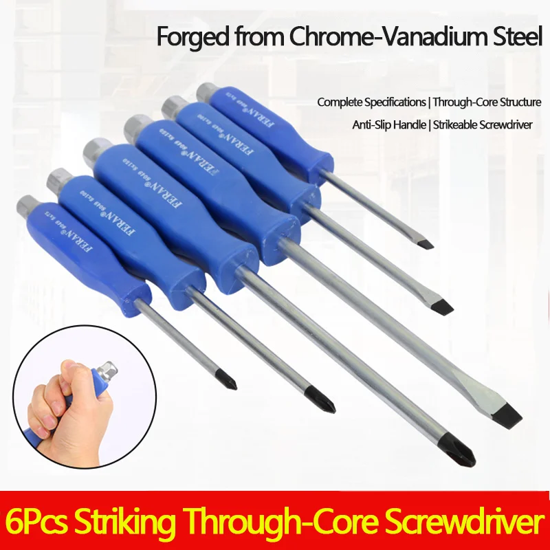 Professional 6pcs Magnetic Screwdriver Set Cross Slotted Crv Steel Through-Shank Design with Striking Cap Carpenter Hand Tool
Professional 6pcs Magnetic Screwdriver Set Cross Slotted Crv Steel Through-Shank Design with Striking Cap Carpenter Hand Tool