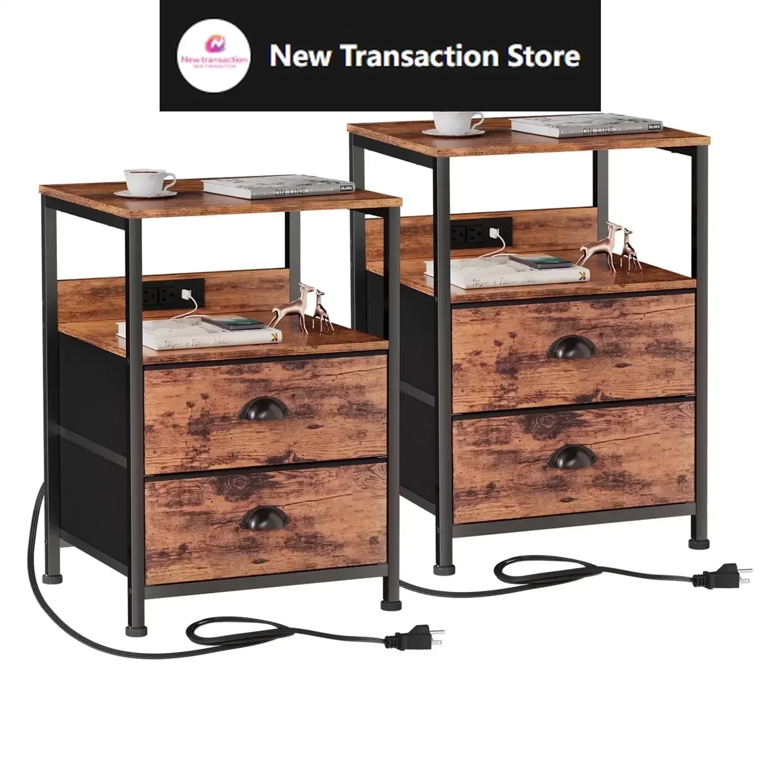 Set of 2 Nightstands, End Table Charging Station, Bedside Tables with 2 Fabric , Night Stands with USB Ports & Power Outlets 
Set of 2 Nightstands, End Table Charging Station, Bedside Tables with 2 Fabric , Night Stands with USB Ports & Power Outlets