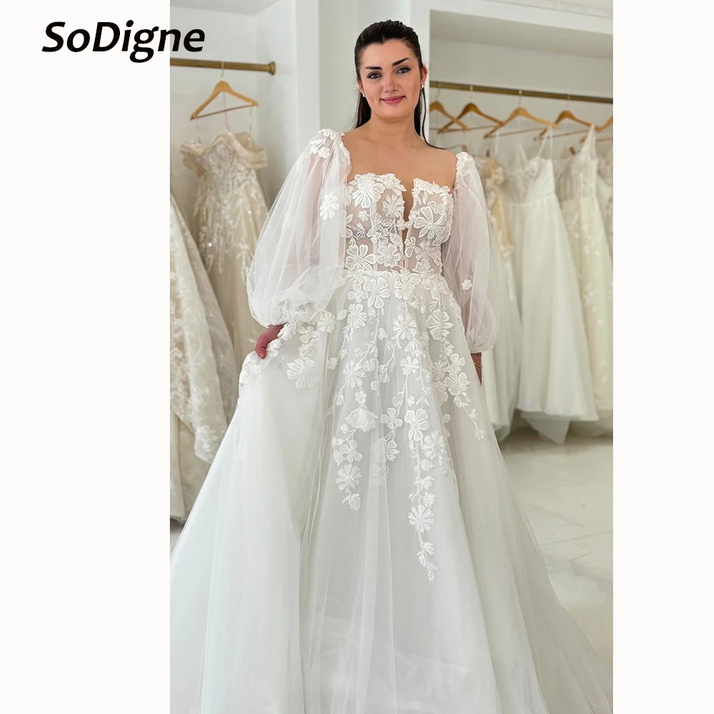 SoDigne A-lne Appliques Wedding Dress Strapless Full Sleeves Tulle Bride Dresses 2025 Bridal Gowns vestidos de novia Customized
SoDigne A-lne Appliques Wedding Dress Strapless Full Sleeves Tulle Bride Dresses 2025 Bridal Gowns vestidos de novia Customized