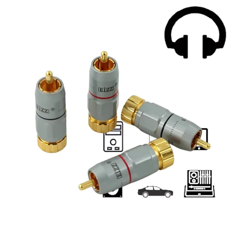 EIZZ Quad RCA Male Terminals: 24K Au Brass Plugs for AMP/CD/Subwoofer Coaxial Links
EIZZ Quad RCA Male Terminals: 24K Au Brass Plugs for AMP/CD/Subwoofer Coaxial Links