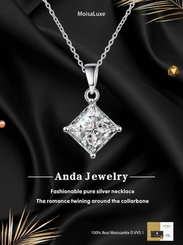 Moissanite Plata Sterling 925 Silver Classics Square Four-claw Inlaid Moissanite Pendant Necklace JewelryGRA Certified
Moissanite Plata Sterling 925 Silver Classics Square Four-claw Inlaid Moissanite Pendant Necklace JewelryGRA Certified