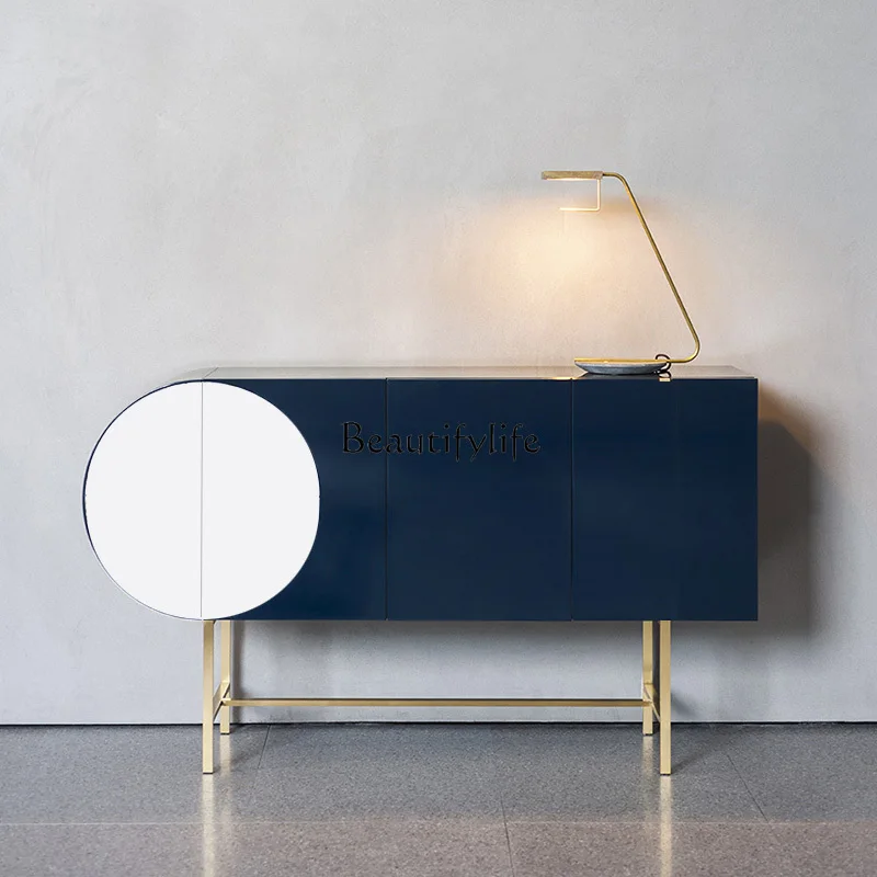 02 Light luxury modern simple stainless steel paint blue side cabinet
02 Light luxury modern simple stainless steel paint blue side cabinet