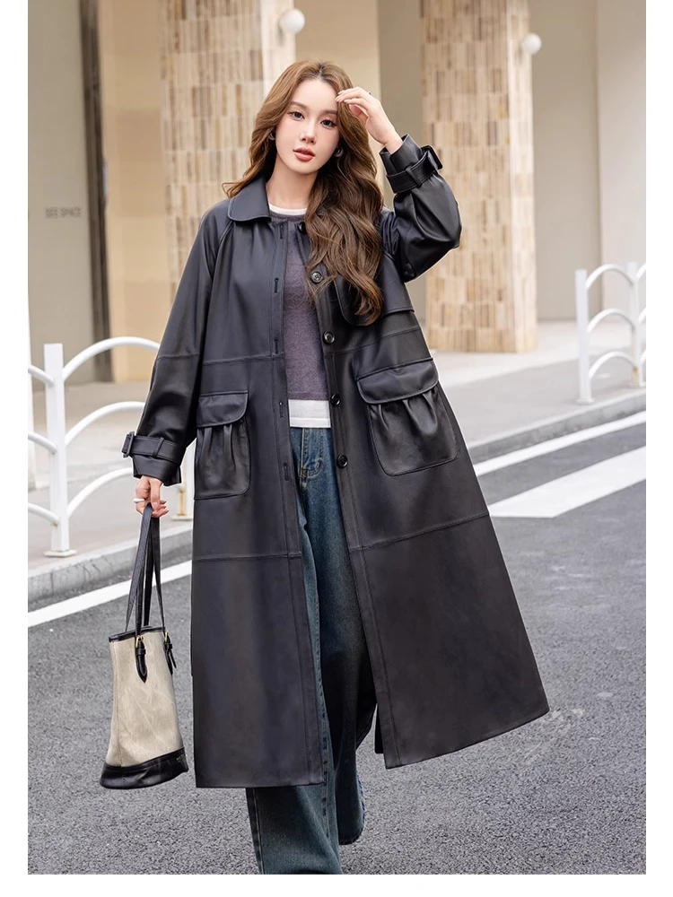 Casual Black Genuine Leather Jakets for Women Spring Autumn 2026 New High-end Simple Belted Long Real Sheepskin Trench Coat
Casual Black Genuine Leather Jakets for Women Spring Autumn 2026 New High-end Simple Belted Long Real Sheepskin Trench Coat