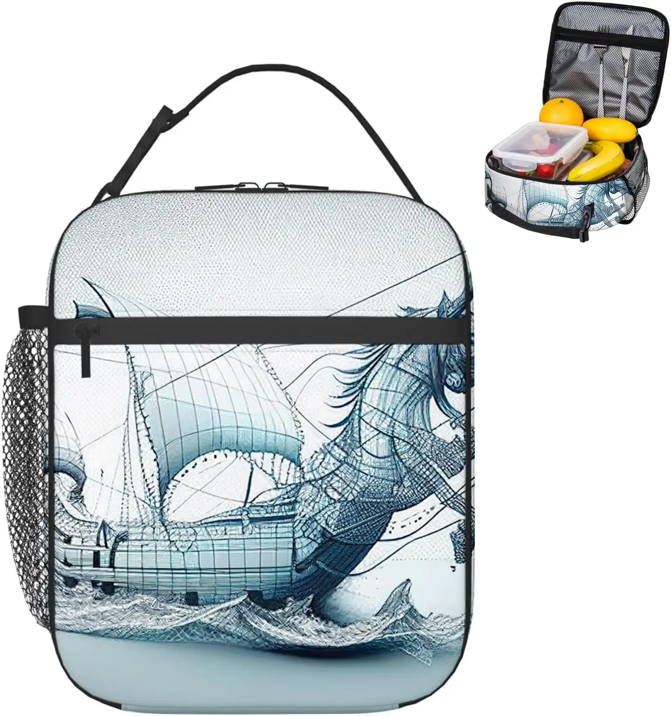 Ship With a Horse Floating on the Sea Print pattern Reusable Leakproof Cooler Cute Lunch Box Bags for Work Office Picnic
Ship With a Horse Floating on the Sea Print pattern Reusable Leakproof Cooler Cute Lunch Box Bags for Work Office Picnic