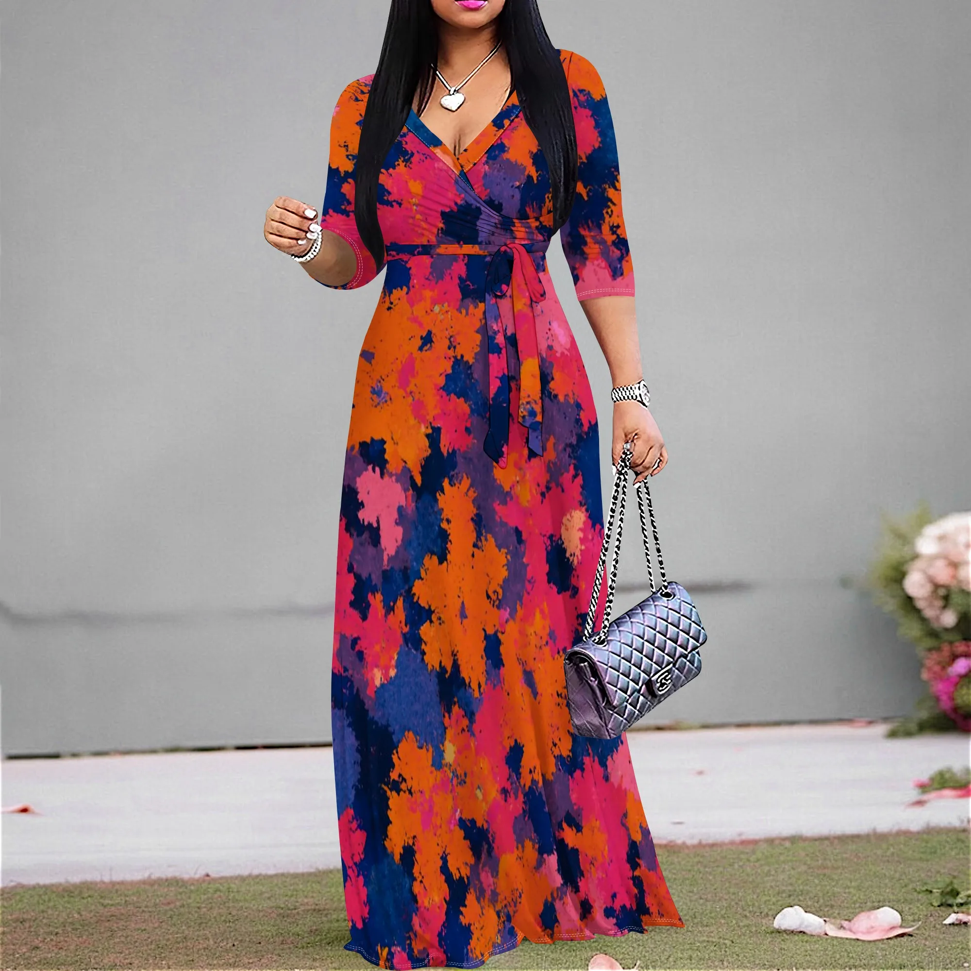 Women's Colorful Print Maxi Dress V-Neck Belted High Waist 3/4 Sleeve Long Dress for Church Eid Brunch Vacation 2025 Look
Women's Colorful Print Maxi Dress V-Neck Belted High Waist 3/4 Sleeve Long Dress for Church Eid Brunch Vacation 2025 Look