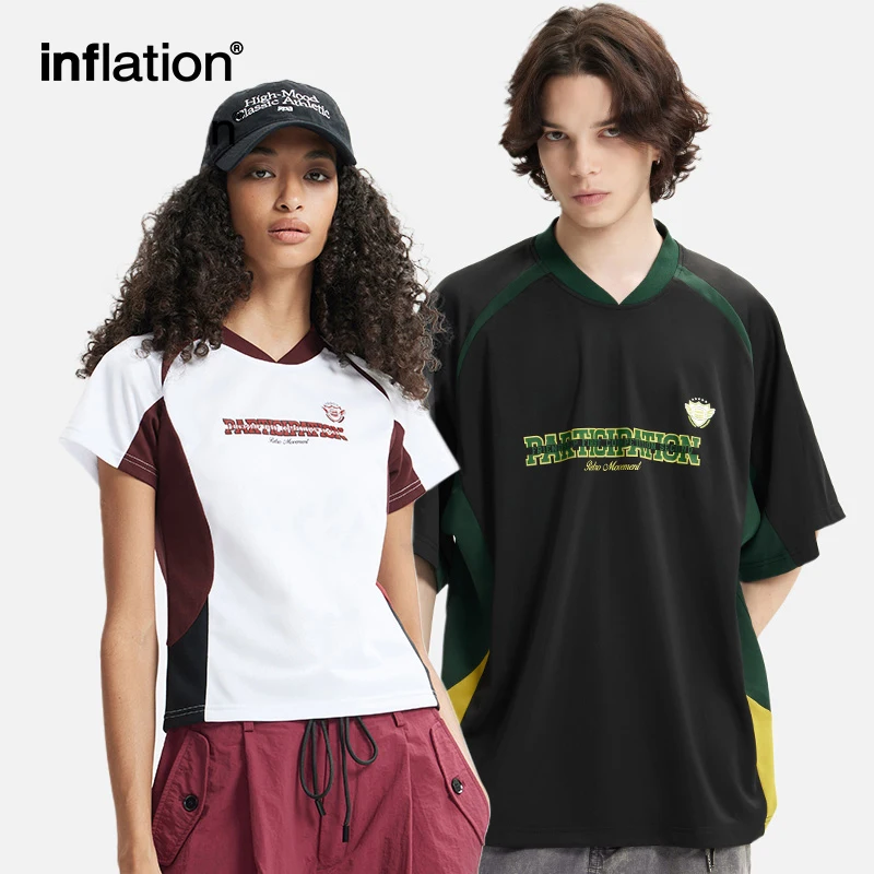 INFLATION Unisex Patchwork Graphic T-Shirt Vintage American Style with Sporty Cut and Colorblock Short Sleeves
INFLATION Unisex Patchwork Graphic T-Shirt Vintage American Style with Sporty Cut and Colorblock Short Sleeves