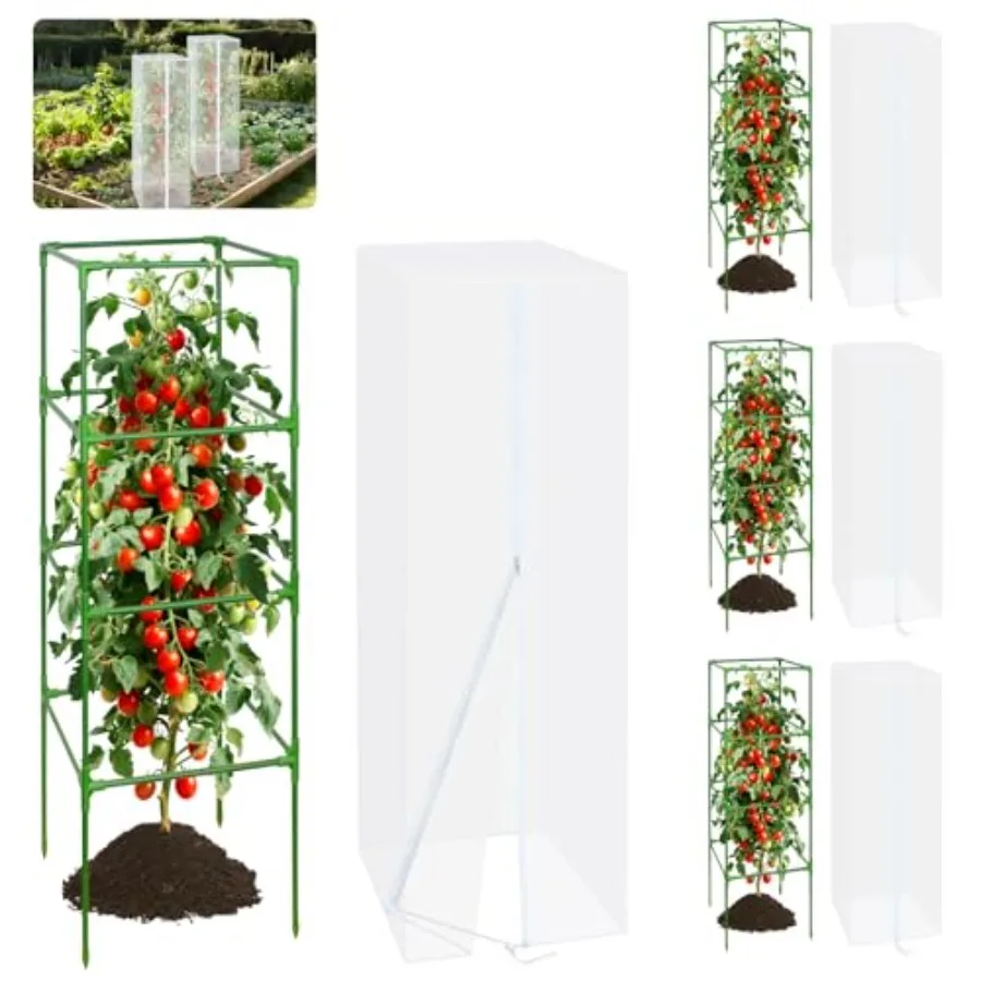Tomato Cages with Bird Netting Set - 4 Pack 60 Inches Heavy Duty Tomato Cages + 4 Pack 57 Inches Garden Mesh Barrier for Tomato
Tomato Cages with Bird Netting Set - 4 Pack 60 Inches Heavy Duty Tomato Cages + 4 Pack 57 Inches Garden Mesh Barrier for Tomato