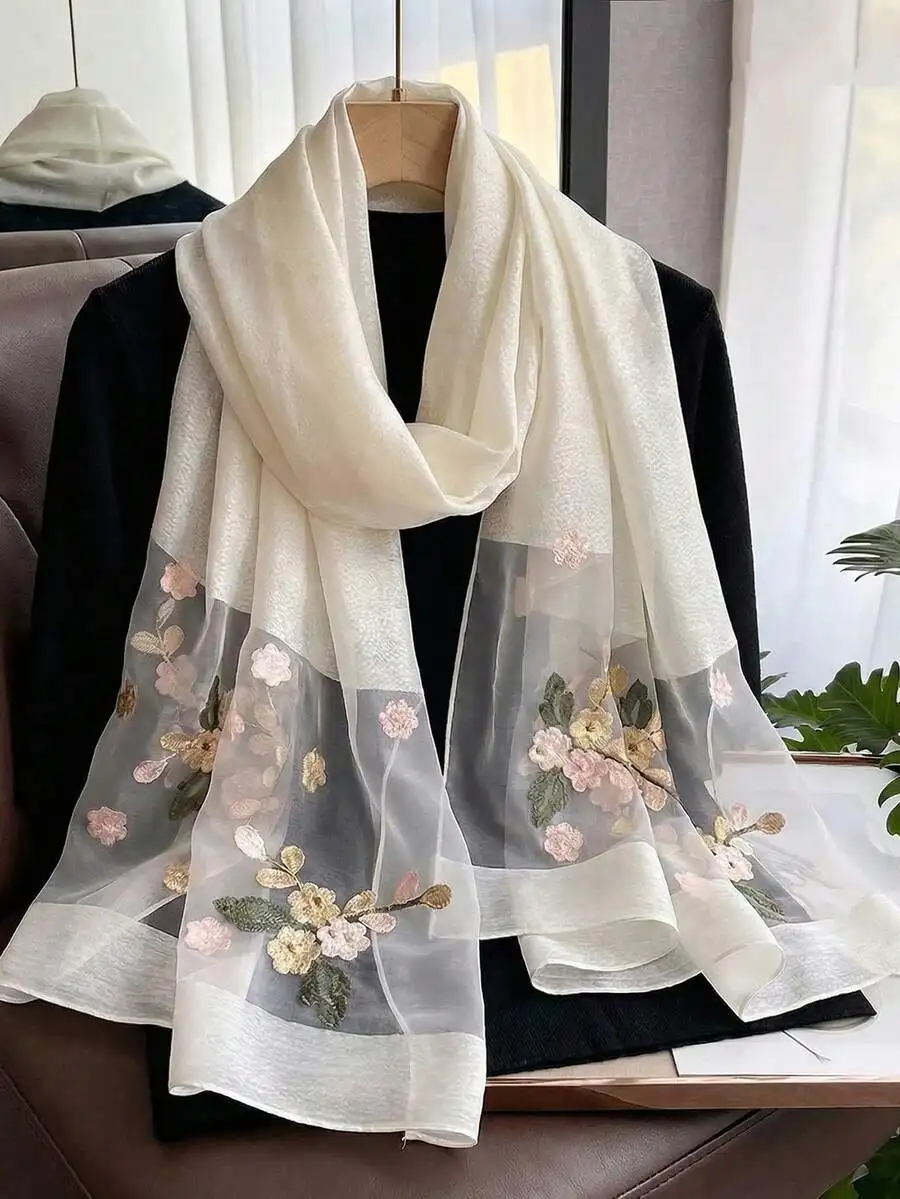 Elegant Floral Embroidered Sheer Scarf For Women, Lightweight Shawl With Peach Blossom Design, All Season Wear
Elegant Floral Embroidered Sheer Scarf For Women, Lightweight Shawl With Peach Blossom Design, All Season Wear
