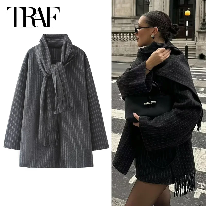 TRAF Women's Oversized Scarf Jacket 2024 Warm Winter Striped Wool&Blends Long Coat Fashion Casual Elegant Long Sleeve Outerwears
TRAF Women's Oversized Scarf Jacket 2024 Warm Winter Striped Wool&Blends Long Coat Fashion Casual Elegant Long Sleeve Outerwears