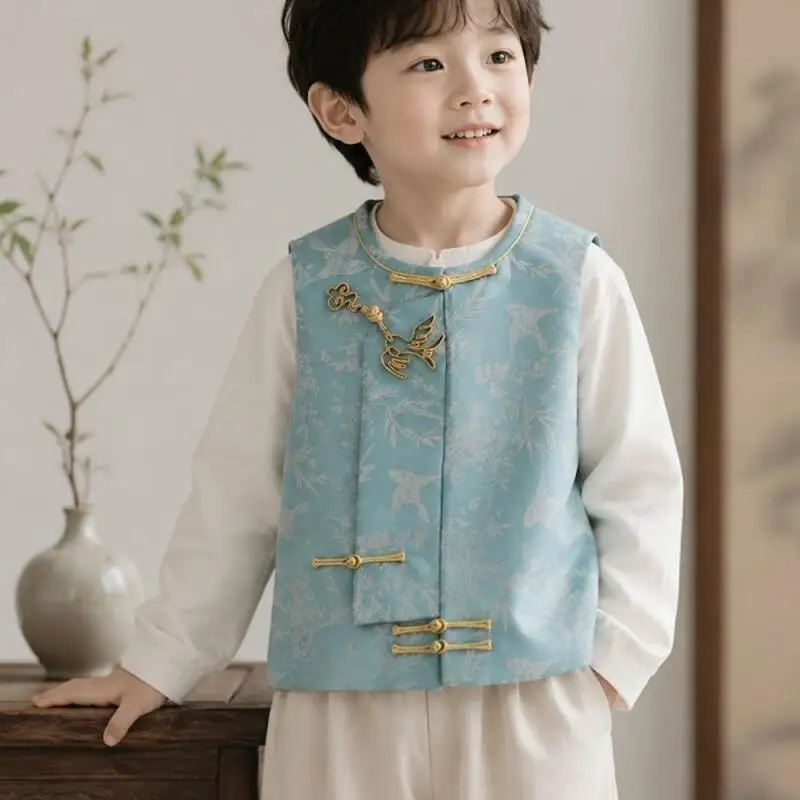 Kids Chinese Style Silk Vest Sleeveless Waistcoat Tang Suit Frog Buttons Celebrity Elon Musk Son Same Style Casual Outerwear
Kids Chinese Style Silk Vest Sleeveless Waistcoat Tang Suit Frog Buttons Celebrity Elon Musk Son Same Style Casual Outerwear 
