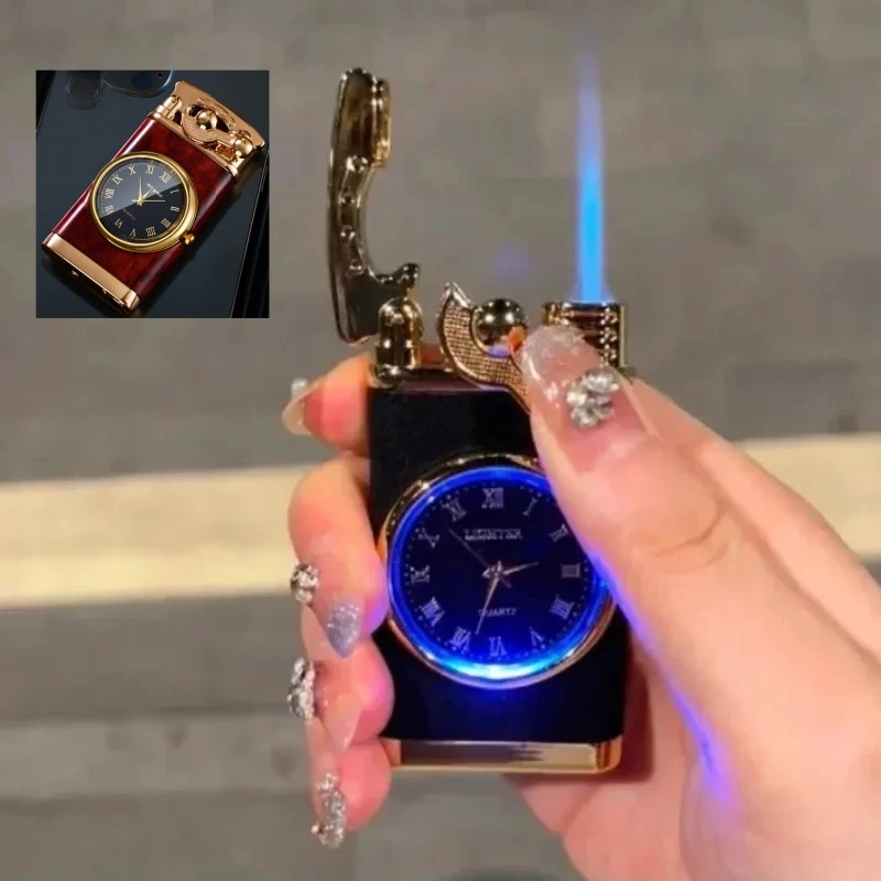 Metal Quartz Watch Arm Inflatable Lighter Windproof Jet Flame Blue Light Butane Torch Lighter Cigarette Accessories Men's Gift
Metal Quartz Watch Arm Inflatable Lighter Windproof Jet Flame Blue Light Butane Torch Lighter Cigarette Accessories Men's Gift