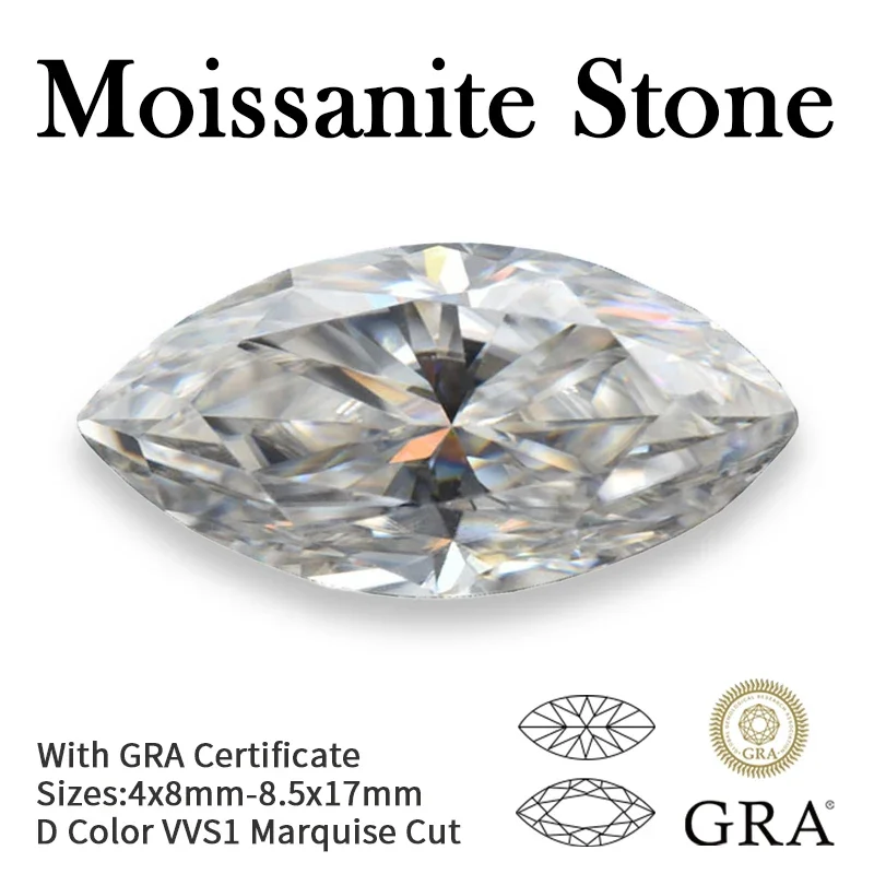 Moissanite Loose Stone D Color VVS1 Marquise Shape Pass Diamodn Tester Gemstone Beads for Jewelry Making with GRA Certificate
Moissanite Loose Stone D Color VVS1 Marquise Shape Pass Diamodn Tester Gemstone Beads for Jewelry Making with GRA Certificate