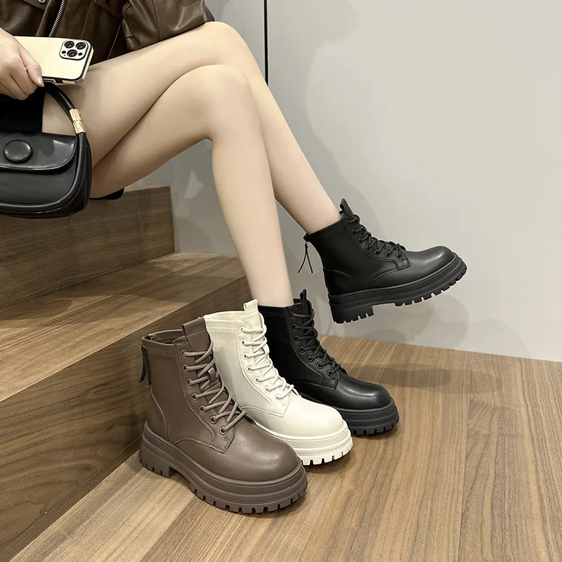 Fashionable Thick Bottom Boots Women's Autumn Winter Waterproof Platform Short Boots Zipper Back Lace-Up Korean Style
Fashionable Thick Bottom Boots Women's Autumn Winter Waterproof Platform Short Boots Zipper Back Lace-Up Korean Style