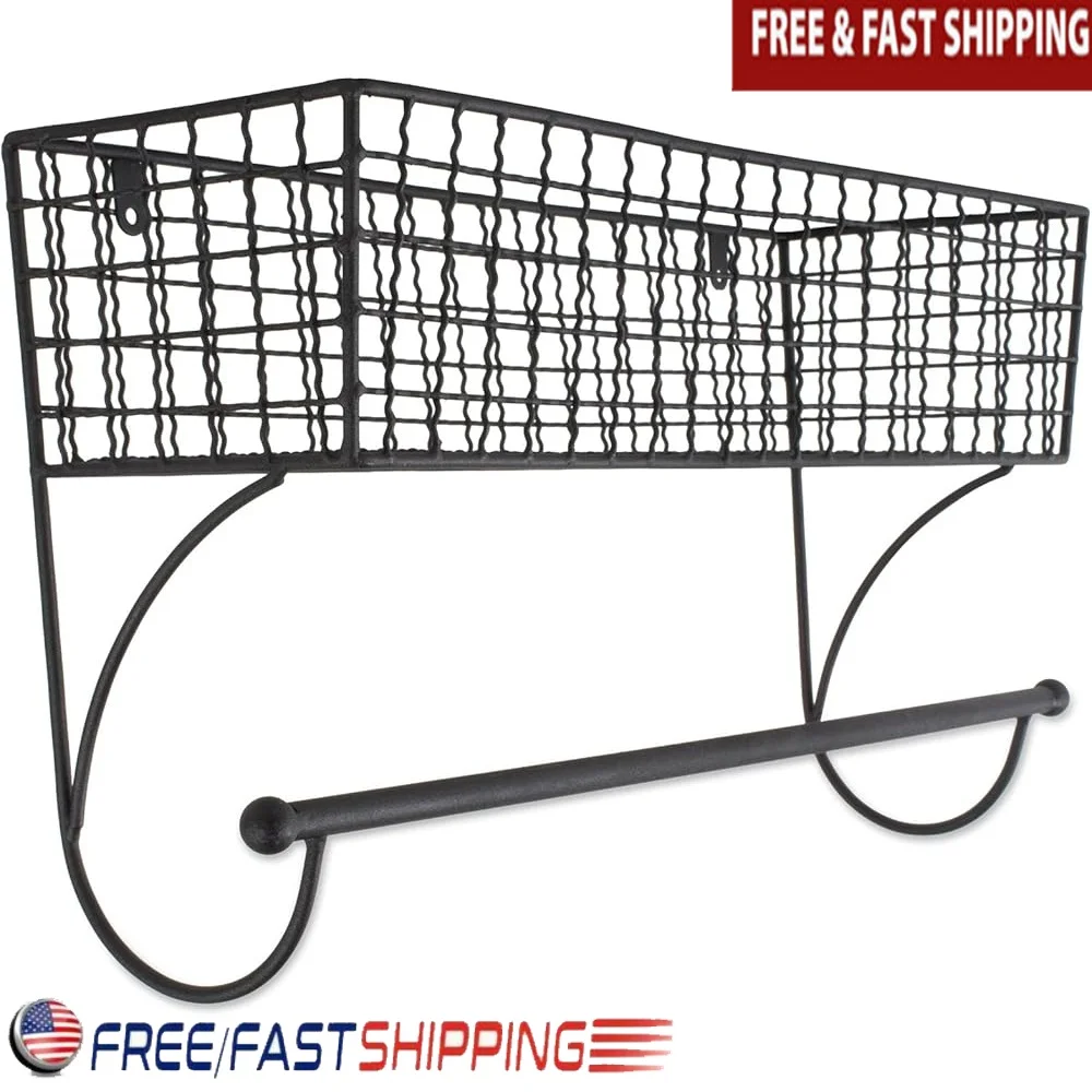 Rustic Farmhouse Metal Wall Mount Towel Bar Storage Shelf Vintage Décor Kitchen Bathroom with Mounting Hardware
Rustic Farmhouse Metal Wall Mount Towel Bar Storage Shelf Vintage Décor Kitchen Bathroom with Mounting Hardware