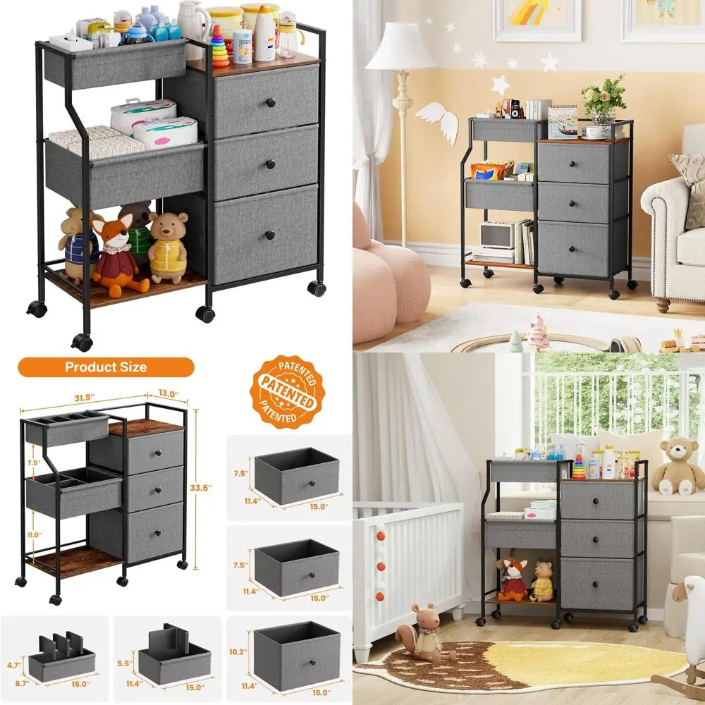 Трехуровневая передвижная тележка-органайзер для подгузников с ящиками и разделителями, портативная универсальная тележка для детской комнаты, спальни и зоны для пеленания
Трехуровневая передвижная тележка-органайзер для подгузников с ящиками и разделителями, портативная универсальная тележка для детской комнаты, спальни и зоны для пеленания