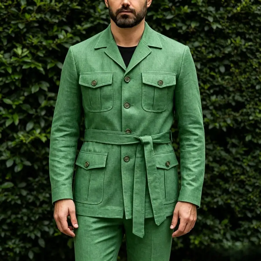 Men's Linen Safari Suit 2 Pieces Single Breasted Male Fashion Suits Custom Jacket Pants For Groom Wedding Tailored Set 2026
Men's Linen Safari Suit 2 Pieces Single Breasted Male Fashion Suits Custom Jacket Pants For Groom Wedding Tailored Set 2026