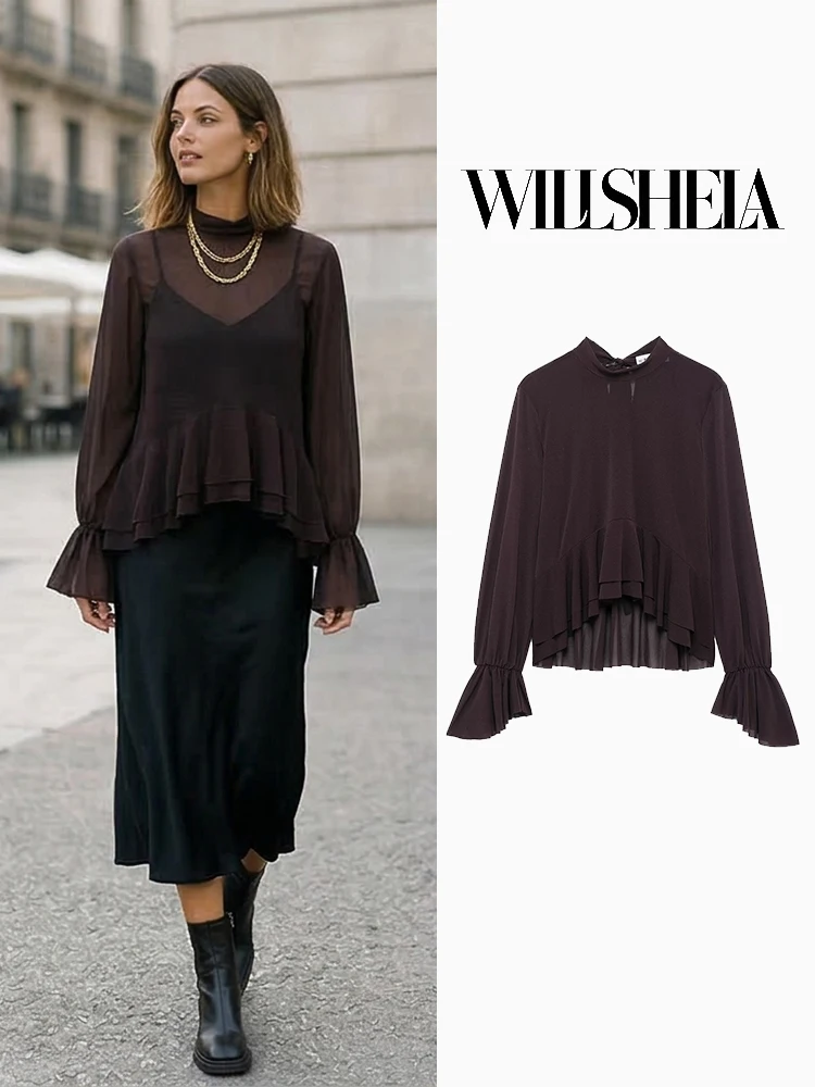 Willshela Women Fashion Brown Back Bow Lace Up Ruffled Pleated Pullover Blouse Vintage O-Neck Female Chic Lady Shirts
Willshela Women Fashion Brown Back Bow Lace Up Ruffled Pleated Pullover Blouse Vintage O-Neck Female Chic Lady Shirts