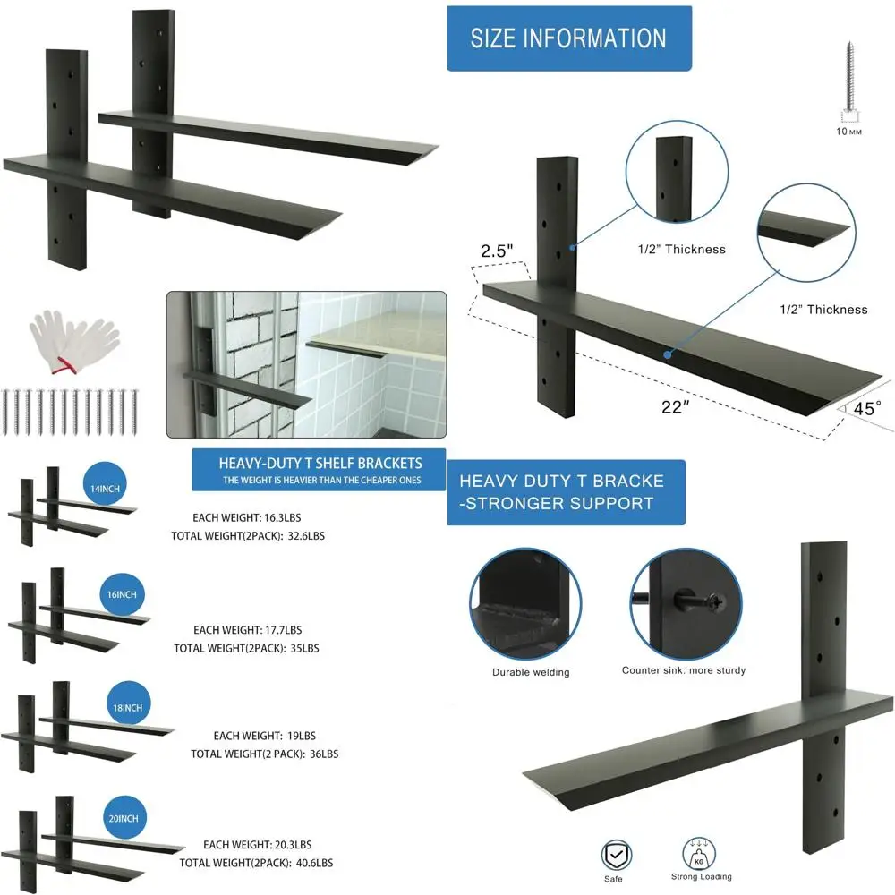 Heavy Duty Metal Floating Shelf Brackets, 22 Pack, 1/2 Thick Countertop Support, Powder Coated Finish, Strong and Durable for Ho
Heavy Duty Metal Floating Shelf Brackets, 22 Pack, 1/2 Thick Countertop Support, Powder Coated Finish, Strong and Durable for Ho