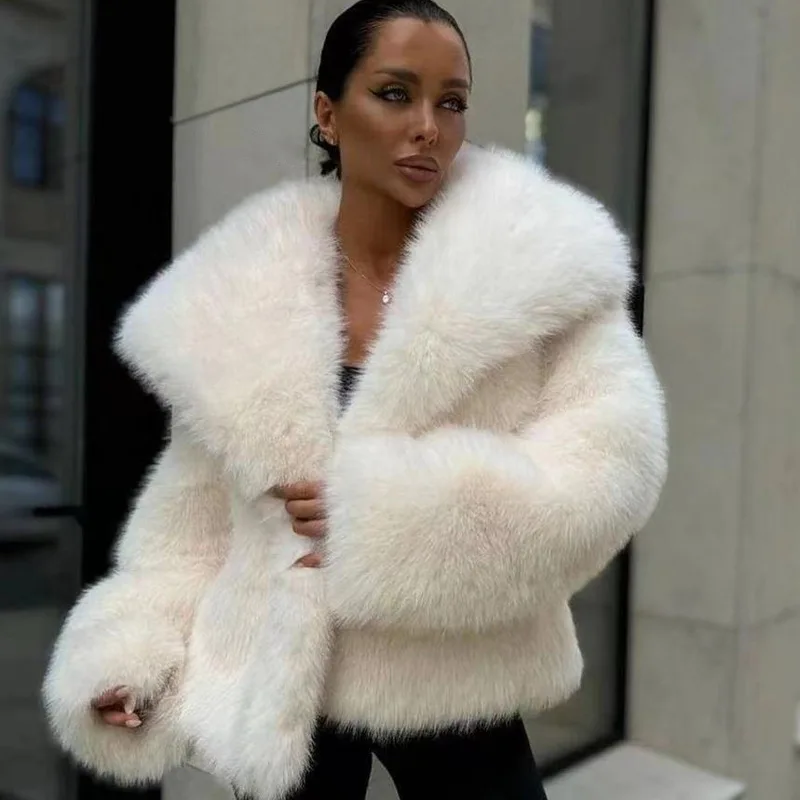 Women Faux Fur Short Jacket Oversized Big Lapel Collar Fluffy Plush Coat Winter Warm Outerwear
Women Faux Fur Short Jacket Oversized Big Lapel Collar Fluffy Plush Coat Winter Warm Outerwear