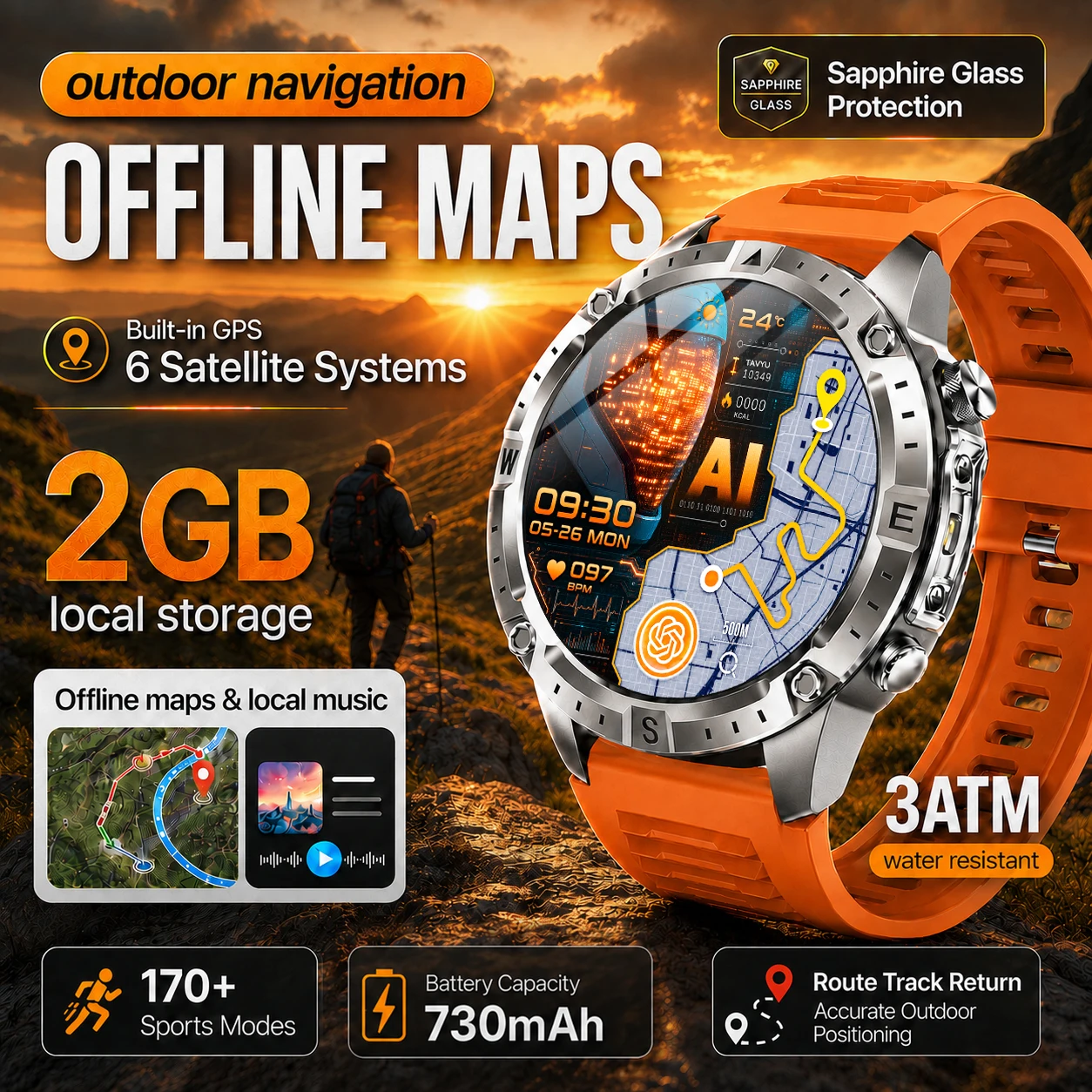 2026 New Built-in GPS Offline Maps Smart Watch Mens 2 GB Storage Local Music Route Track Return 730mAh Battery 3ATM Sports Watch
2026 New Built-in GPS Offline Maps Smart Watch Mens 2 GB Storage Local Music Route Track Return 730mAh Battery 3ATM Sports Watch