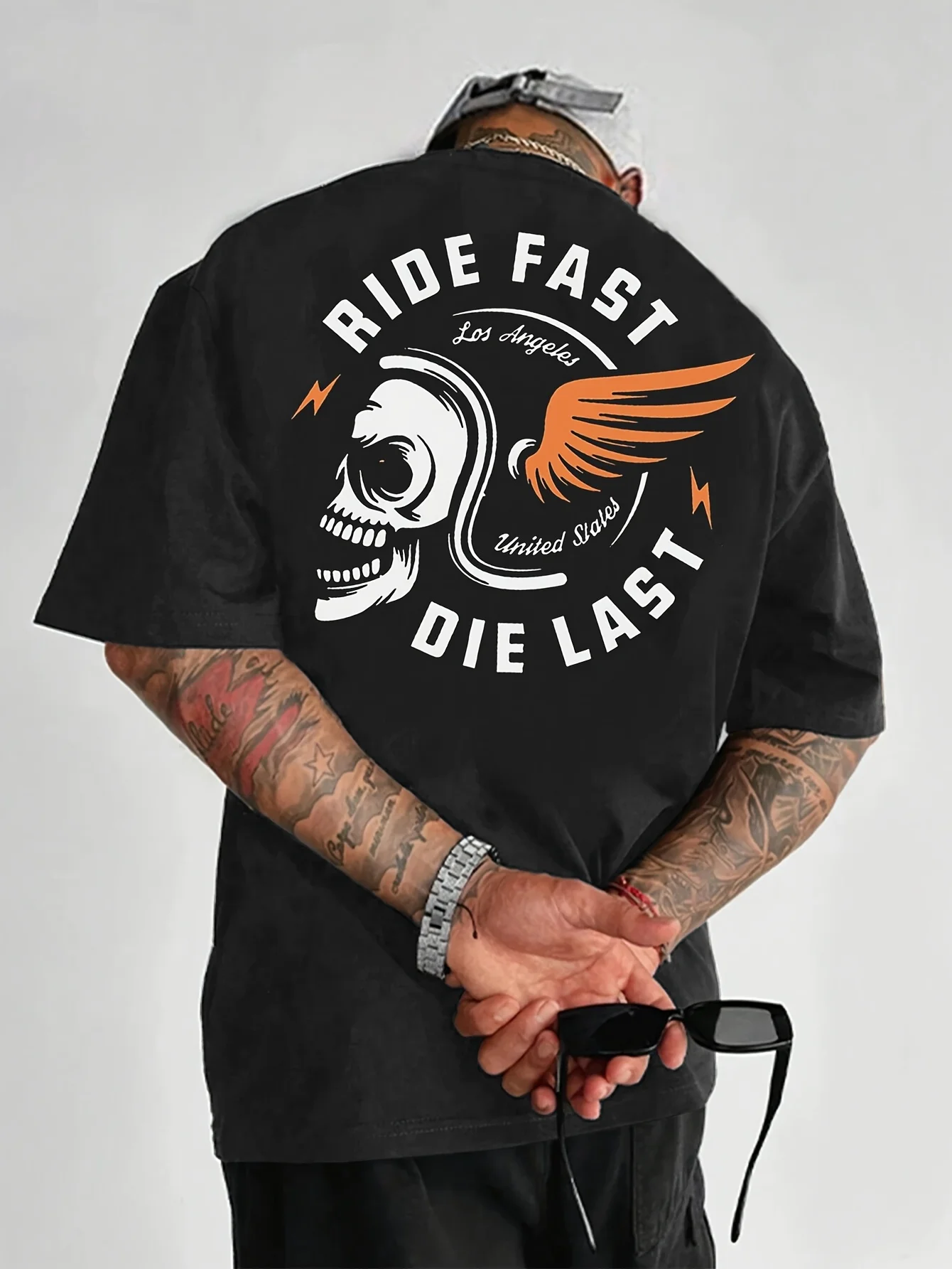 Men's Motorcycle Skull T-Shirt - Black Casual Summer T-Shirt with Bold "RIDE FAST" Print and Wing Design Short Sleeve Crew Top
Men's Motorcycle Skull T-Shirt - Black Casual Summer T-Shirt with Bold "RIDE FAST" Print and Wing Design Short Sleeve Crew Top