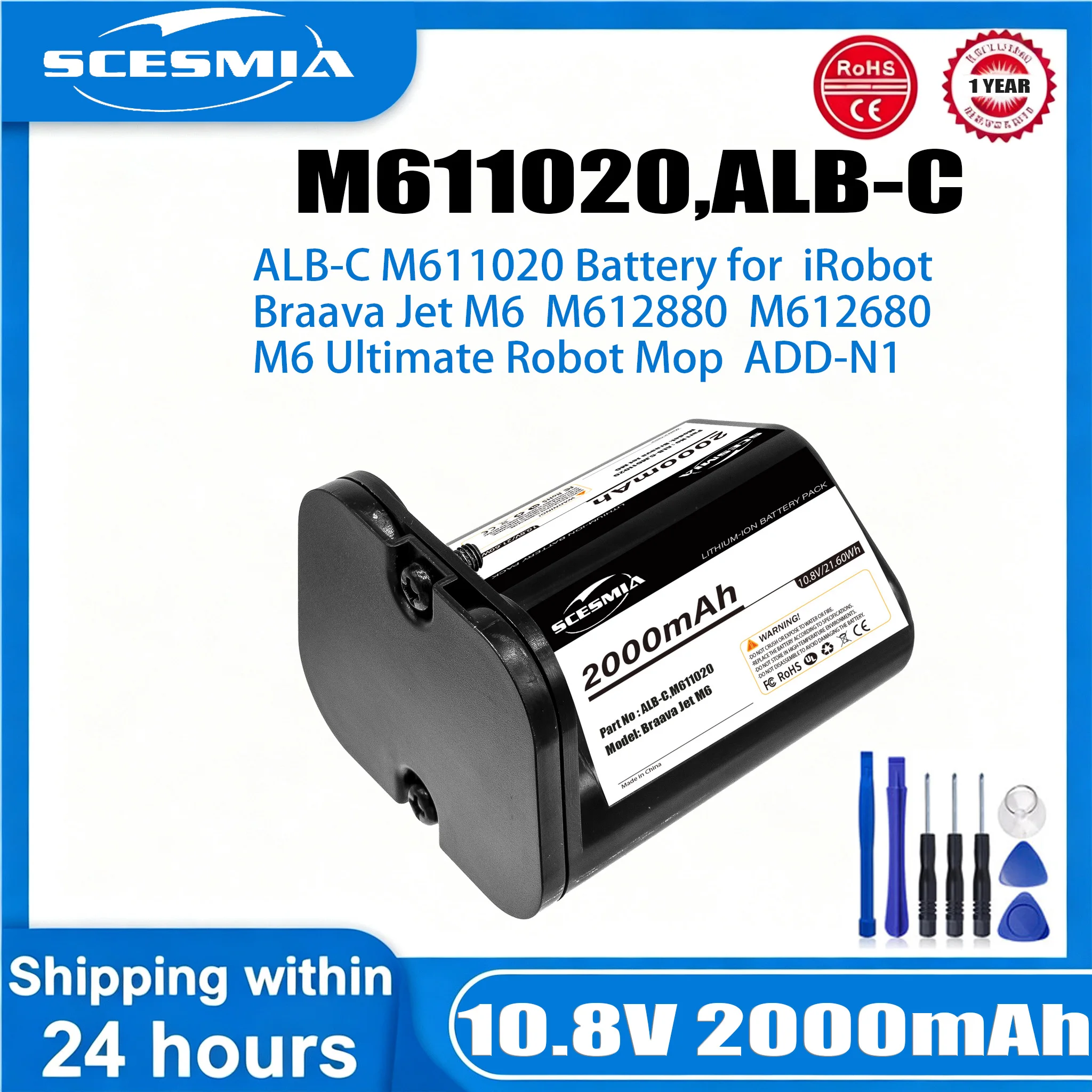 2000mAh Battery ALB-C M611020 ABL-C 4650149 For Braava Jet M6 M612880 M612680 M614480 M6 Ultimate Robot Mop ADD-N1
2000mAh Battery ALB-C M611020 ABL-C 4650149 For Braava Jet M6 M612880 M612680 M614480 M6 Ultimate Robot Mop ADD-N1