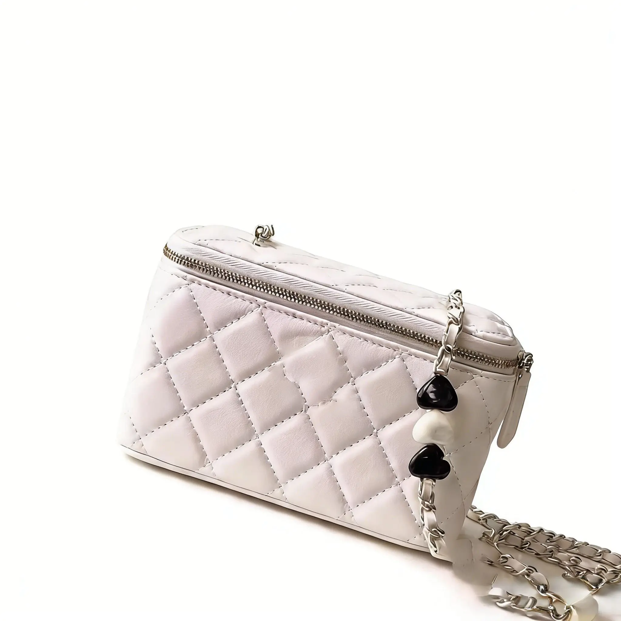 Vintage black leather quilted cosmetic bag, classic women's quilted cosmetic box crossbody bag.
Vintage black leather quilted cosmetic bag, classic women's quilted cosmetic box crossbody bag.