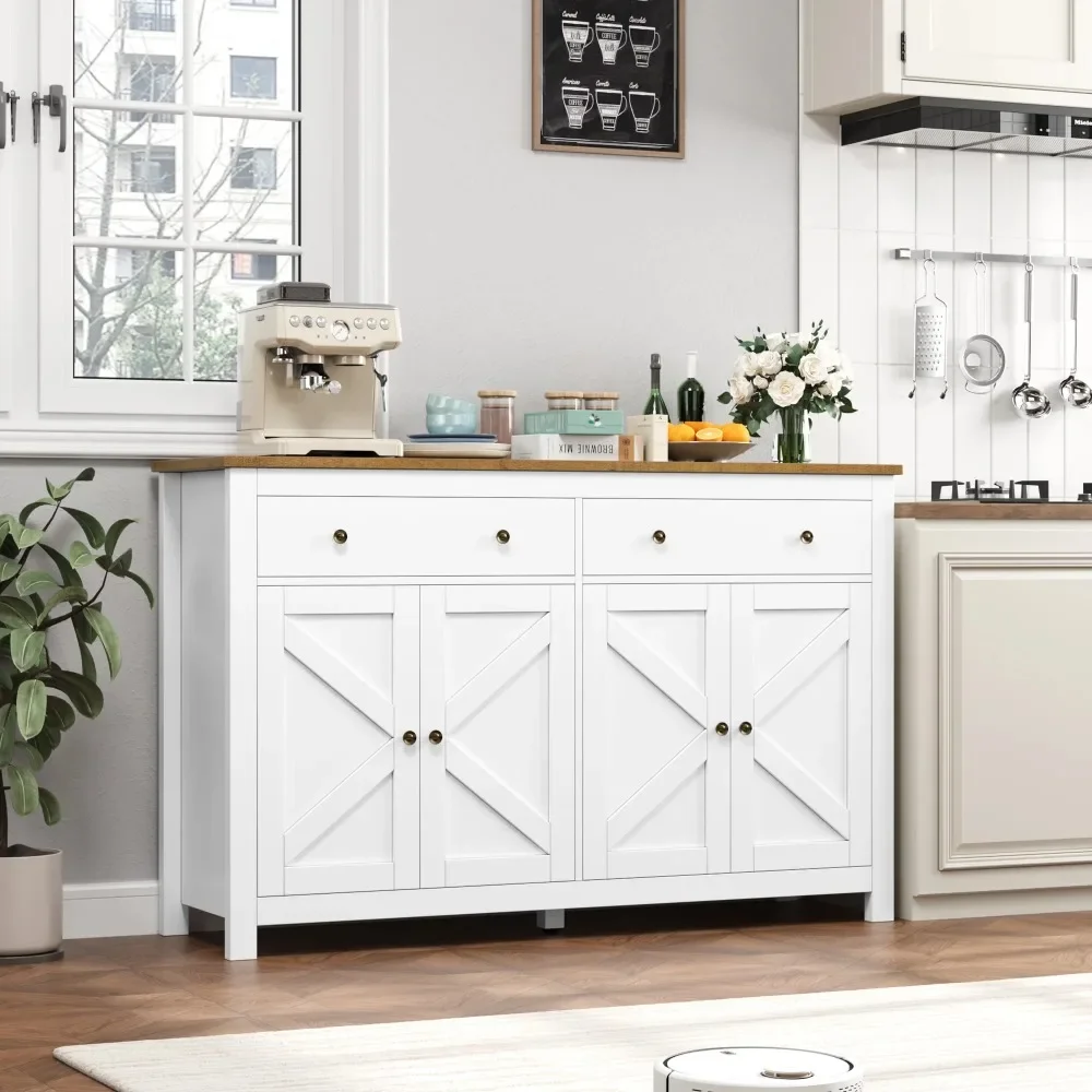 Farmhouse Kitchen Sideboard, 4-Doors 2-Drawers Wood Buffet Cabinet with Adjustable Shelves, White
Farmhouse Kitchen Sideboard, 4-Doors 2-Drawers Wood Buffet Cabinet with Adjustable Shelves, White