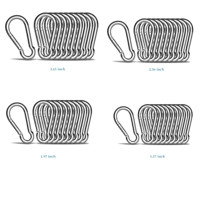 10 упаковок зажимов-карабин из нержавеющей стали, сверхмощные пружинные зажимы-карабины с карабином, 3,15 дюйма
10 упаковок зажимов-карабин из нержавеющей стали, сверхмощные пружинные зажимы-карабины с карабином, 3,15 дюйма