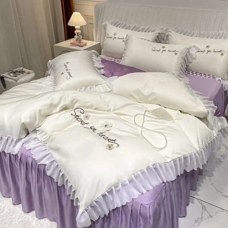 RainFire Princess Style Bed Skirt Duvet Cover Pillowcases Set Four-piece Lace Bedspread Nordic Style Queen King Size Bedding Set
RainFire Princess Style Bed Skirt Duvet Cover Pillowcases Set Four-piece Lace Bedspread Nordic Style Queen King Size Bedding Set