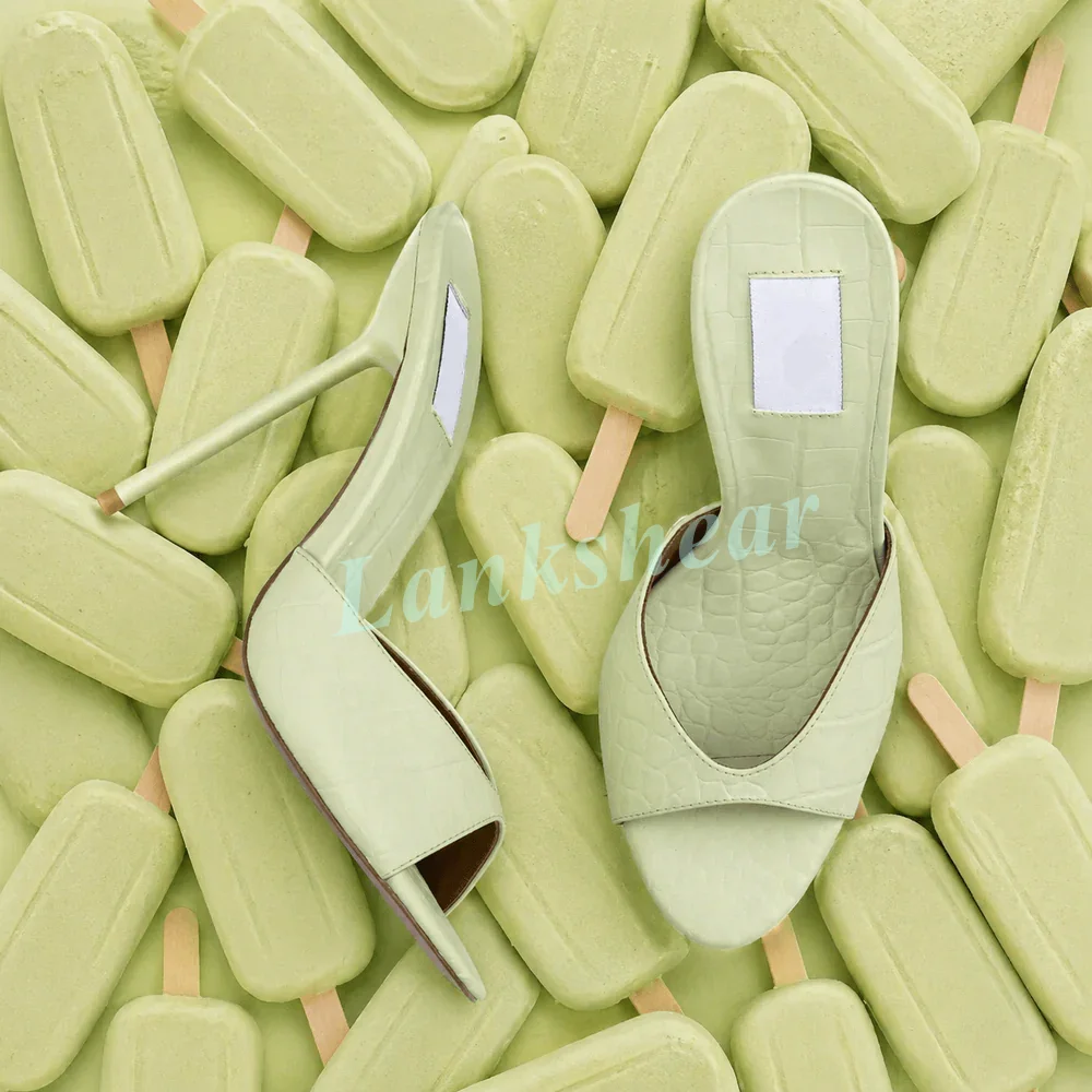 Embossed Crocodile Leather Round Toe Mules Mint Green Shallow Slip On Sleek Stiletto High Heel Retro Chic Footwear for Summer
Embossed Crocodile Leather Round Toe Mules Mint Green Shallow Slip On Sleek Stiletto High Heel Retro Chic Footwear for Summer