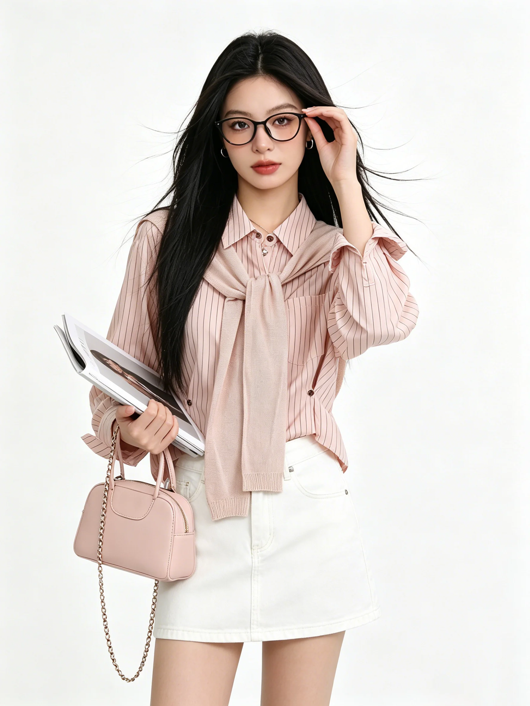 Elegant Pink Striped Shirt Jacket 2026 Spring Early Fashion Korean Style Casual Loose Fit Women's Top with Shoulder Scarf
Elegant Pink Striped Shirt Jacket 2026 Spring Early Fashion Korean Style Casual Loose Fit Women's Top with Shoulder Scarf