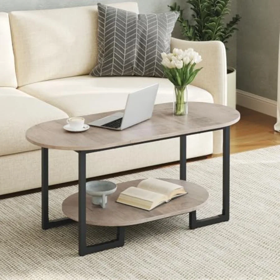 Coffee Table for Living Room, Oval Small Coffee Table with 2-Tier Open Storage Shelf, Industrial Cocktail Tea Table, Wooden Des
Coffee Table for Living Room, Oval Small Coffee Table with 2-Tier Open Storage Shelf, Industrial Cocktail Tea Table, Wooden Des