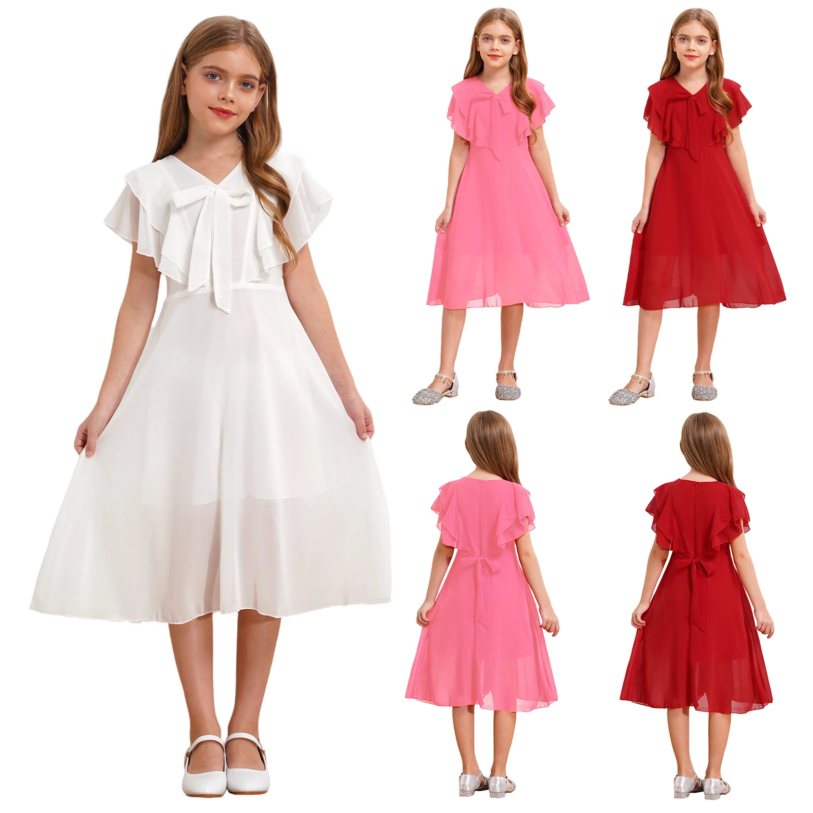 Kids Girls Elegant Chiffon Princess Dress Solid Color V-neck Curly Hem Dress for Flower Girl Wedding Birthday Party Pageant Prom 
Kids Girls Elegant Chiffon Princess Dress Solid Color V-neck Curly Hem Dress for Flower Girl Wedding Birthday Party Pageant Prom