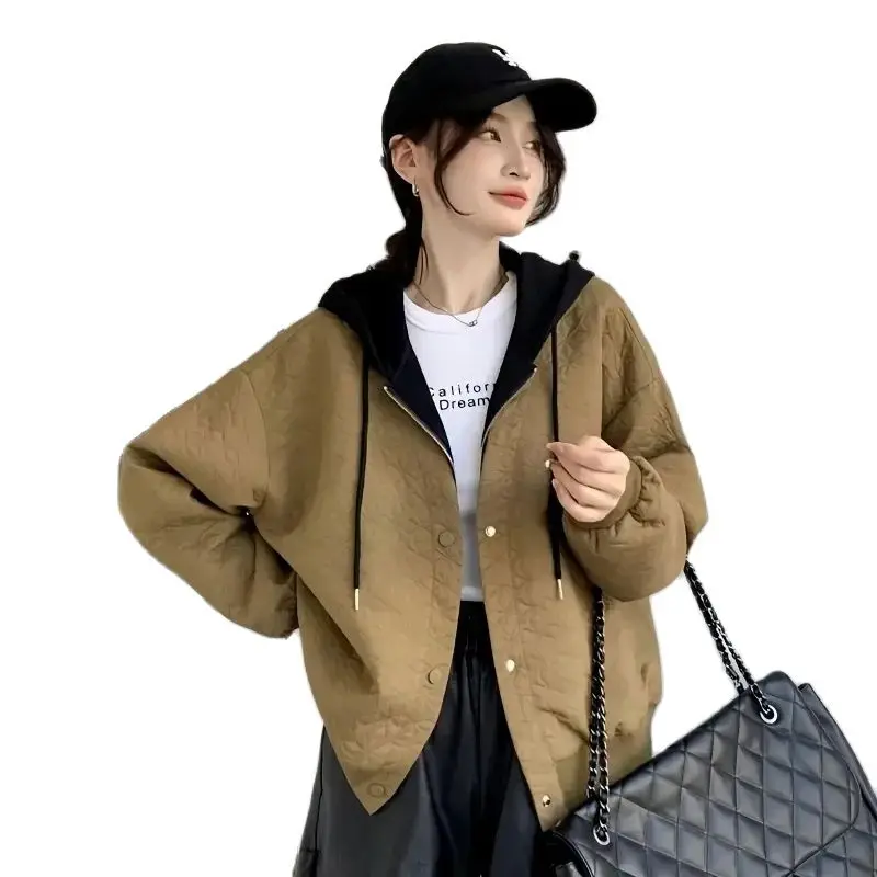 Spring Autumn Short Hooded Jacket 2024 New Fashion Loose Casual Coat Pure Colour Khaki Black Pocket Zipper Outerwear Female
Spring Autumn Short Hooded Jacket 2024 New Fashion Loose Casual Coat Pure Colour Khaki Black Pocket Zipper Outerwear Female