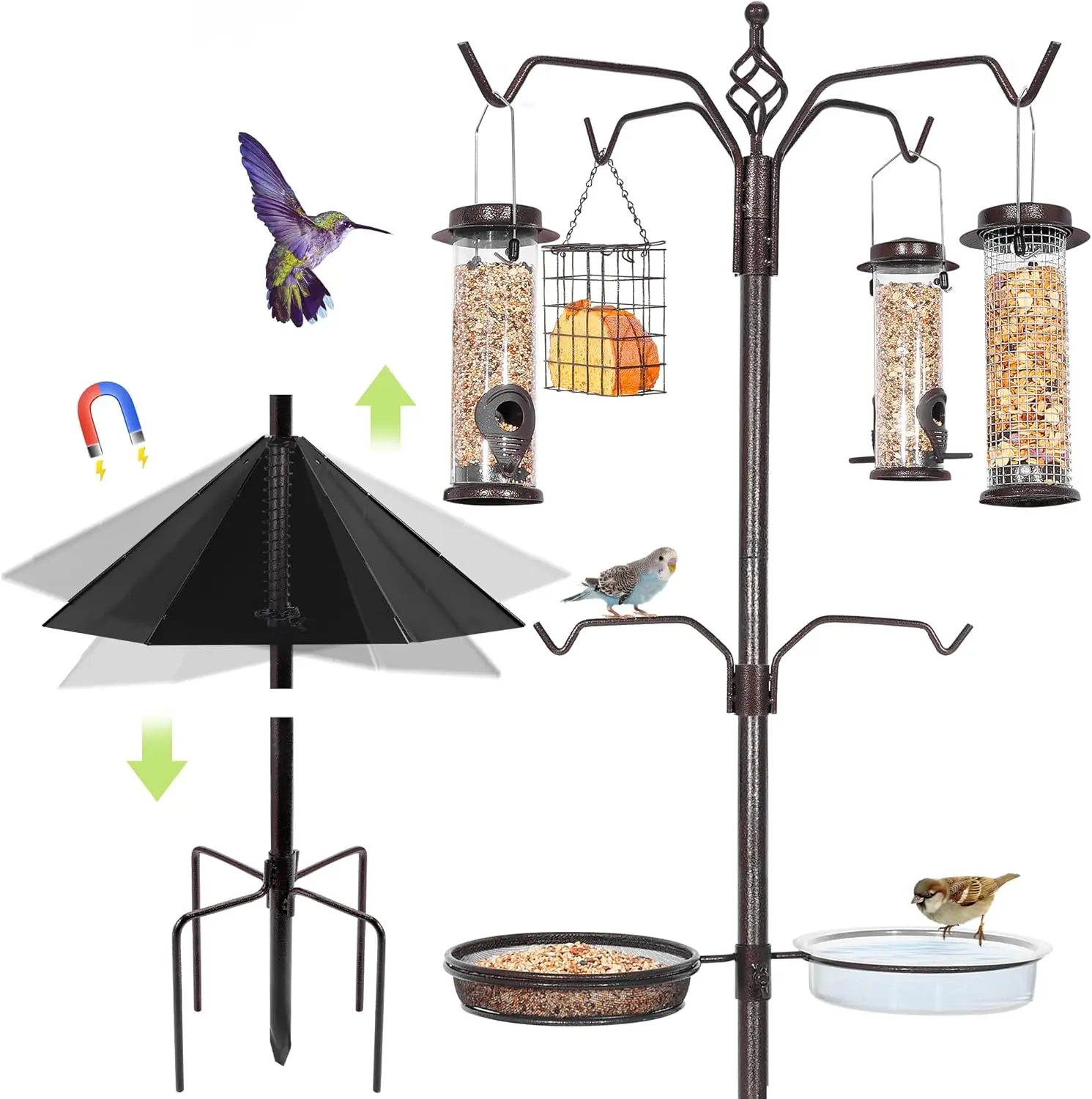 94-Inch Heavy Duty Bird Feeder Stand with 4 Feeders, Squirrel Baffle for Outdoor Wild Bird Attraction
94-Inch Heavy Duty Bird Feeder Stand with 4 Feeders, Squirrel Baffle for Outdoor Wild Bird Attraction