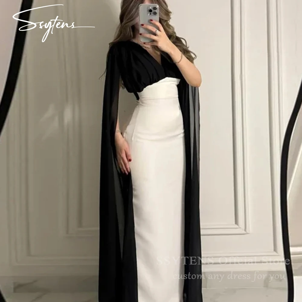 SSYTENS Elegant Black White Evening Dresses Mermaid V-Neck Wedding Prom Dresses Cape Saudi Arabric Formal Prom Gowns Customized
SSYTENS Elegant Black White Evening Dresses Mermaid V-Neck Wedding Prom Dresses Cape Saudi Arabric Formal Prom Gowns Customized